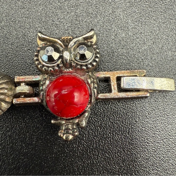 Pretty Owl Bracelet with Red Accent Beads and Sparkly Grey Rhinestones 6in - Picture 10 of 17